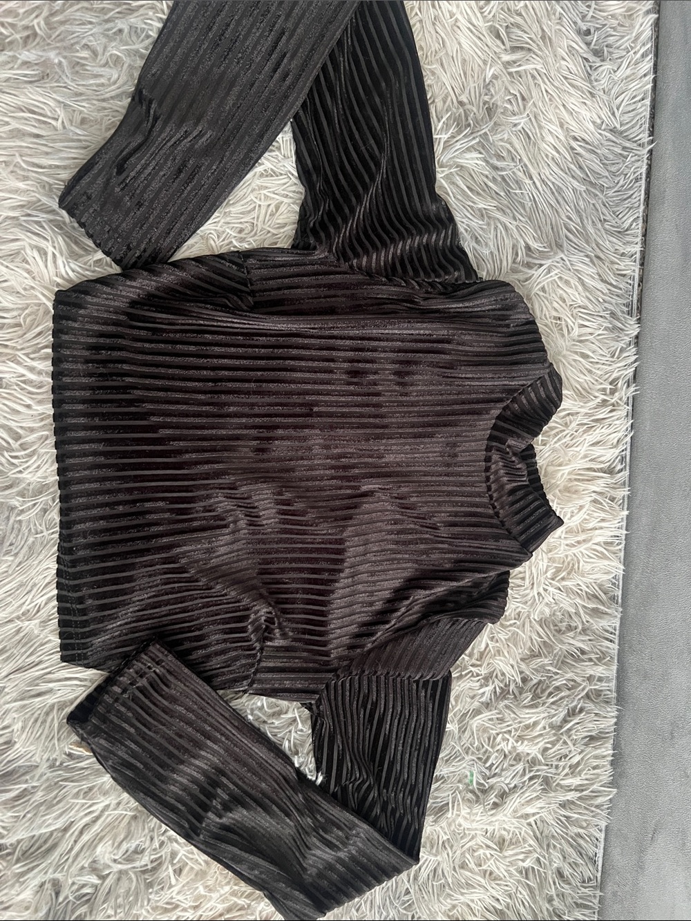 Windsor Black Ribbed Velvet Mock Neck Top